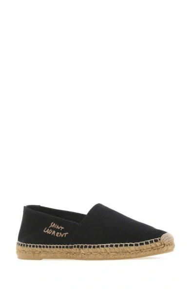 Saint Laurent Canvas Slip-on Espadrilles With Embroidered Logo Detail In Black