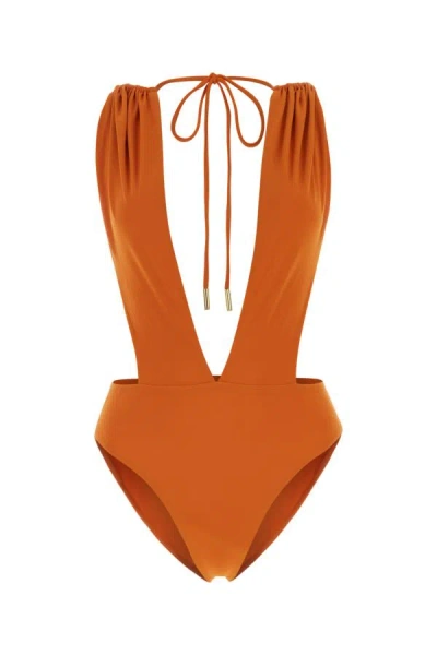 Shop Saint Laurent Woman Orange Stretch Nylon Swimsuit