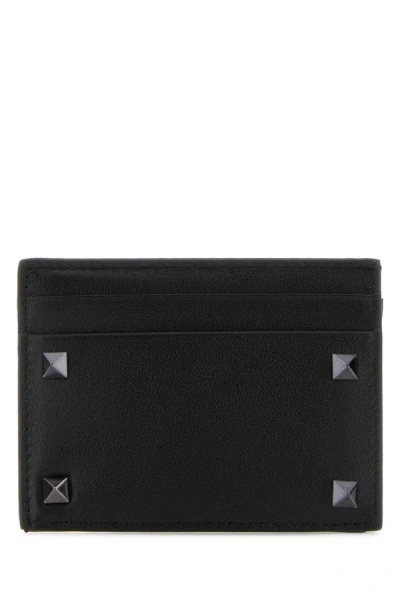 Shop Valentino Garavani Man Black Leather Rockstud Card Holder