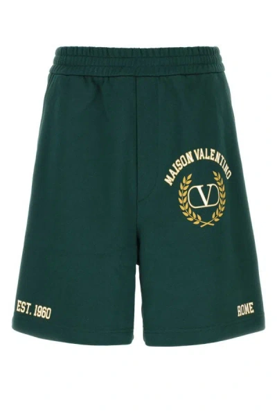 Shop Valentino Garavani Man Bottle Green Cotton Bermuda Shorts