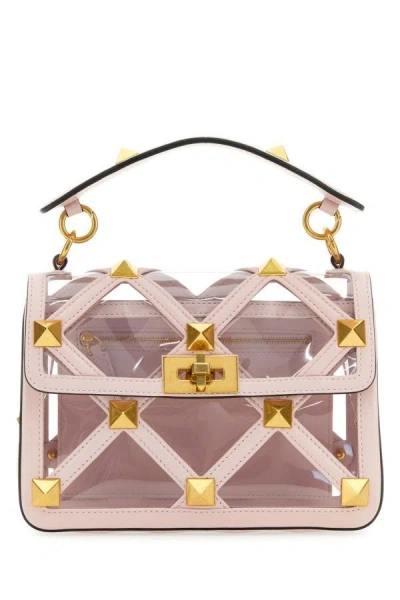 Shop Valentino Garavani Woman Pastel Pink Polymeric Material And Leather Medium Roman Stud Handbag