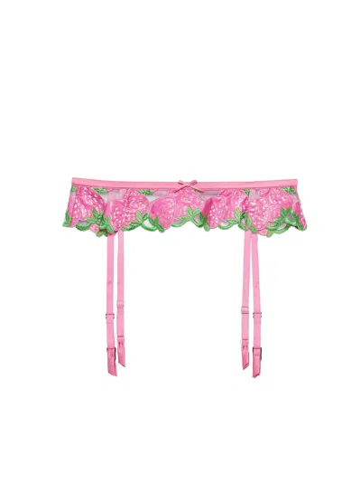 Shop Fleur Du Mal Wild Strawberry Garter Belt In Pink Cadillac
