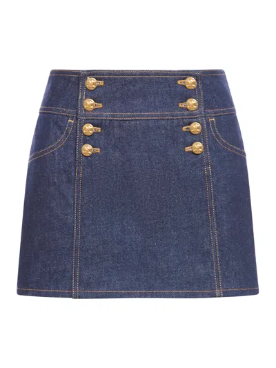 Shop Celine A-line Mini Skirt In Denim With Rinsed Wash Indigo Wash In Blue