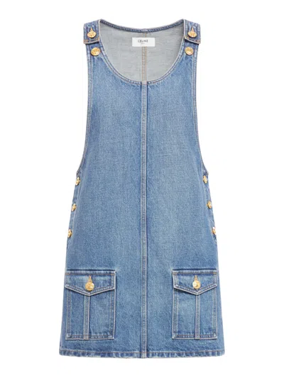 Shop Celine Denim Overall Mini Dress With Union Wash Union Washing In Blue