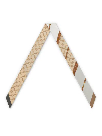 Shop Gucci Heritage Print Silk Neck Bow In Nude & Neutrals