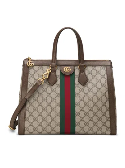 Shop Gucci Ophidia Gg Medium Tote Bag In Brown