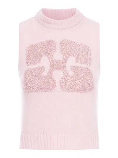 Shop Ganni Pink Graphic Wool Mix Vest In Pink & Purple