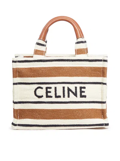 Shop Celine Small Fabric Bag With Triomphe Canvas Print In White