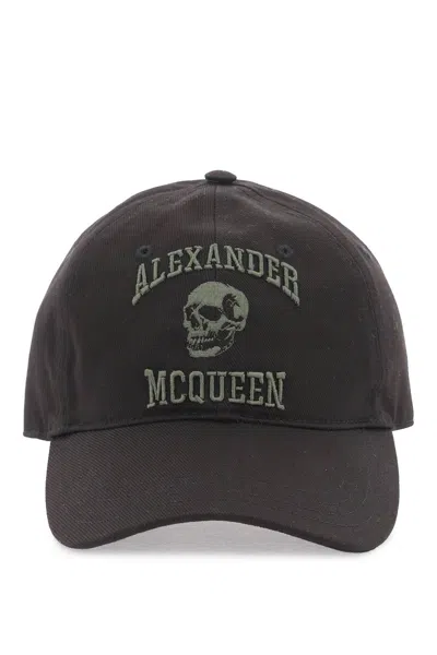 Shop Alexander Mcqueen Varsity Skull Baseball Cap In Nero