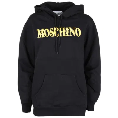 Shop Moschino Couture Gothic Gold Lurex Logo Hooded Sweatshirt