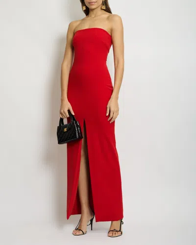 Shop Solace London Strapless Maxi Dress With Split Detail At The Front In Red