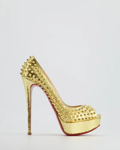 Shop Christian Louboutin Python Embossed Spike High Heel In Gold