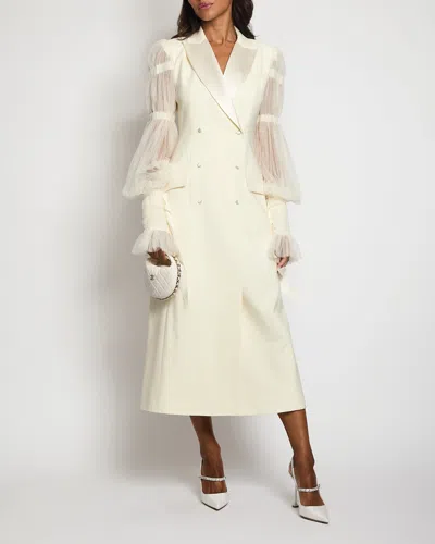 Shop Danielle Frankel Mae Embellished Silk And Wool Coat In White
