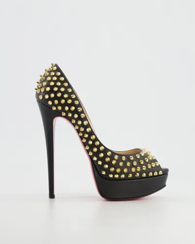 Shop Christian Louboutin Leather Open-toe Heels With Gold Spikes In Black