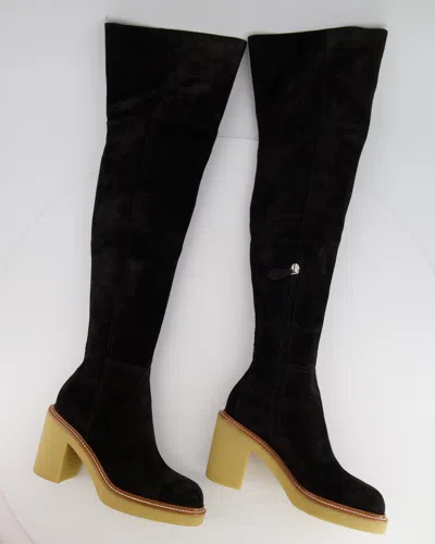 Shop Hermes Hermès Suede Dakota Thigh-high Boots In Black