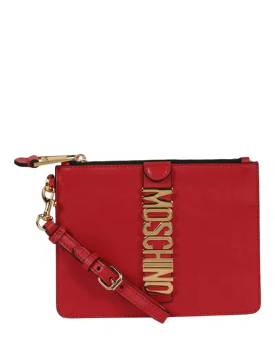 Shop Moschino Logo Leather Wristlet In Red