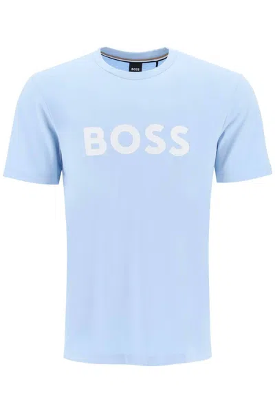 Shop Hugo Boss Boss Tiburt 354 Logo Print T Shirt In Light Blue