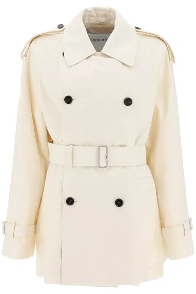 Shop Burberry Short Cotton Gabardine Trench Coat In 白色的