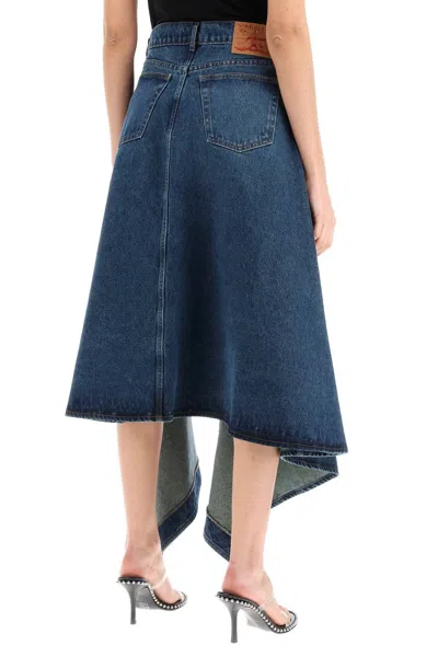 Shop Y/project Y Project Denim Midi Skirt With Cut Out Details In 蓝色的