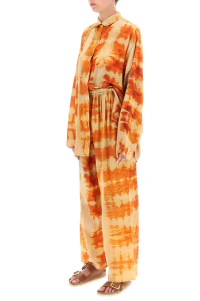 Shop Sun Chasers 'shibori' Silk Shirt And Pants Set In 橙子