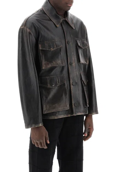 Shop Golden Goose Leone Aviator Jacket In Lived-in-effect Leather In Multi