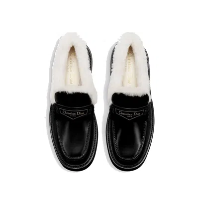 Shop Dior Leather Logo Loafers