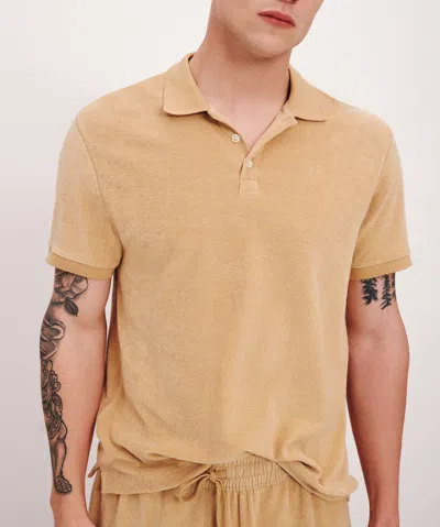 Shop Atm Anthony Thomas Melillo Towel Terry Short Sleeve Polo In Sand Castle