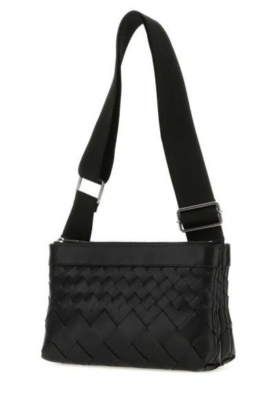 Shop Bottega Veneta Man Black Leather Duo Intrecciato Crossbody Bag