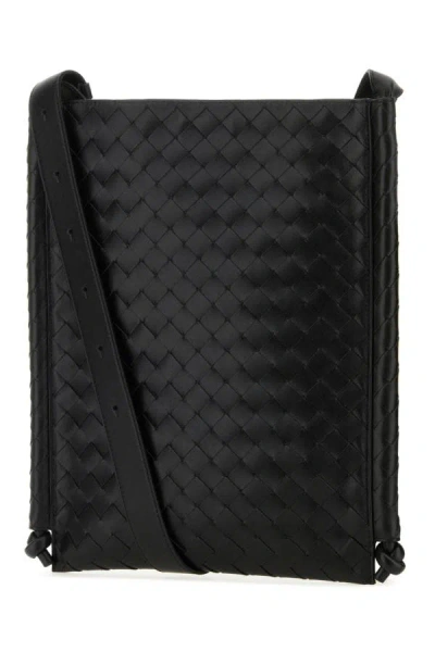 Shop Bottega Veneta Man Black Leather Flat Loops Crossbody Bag