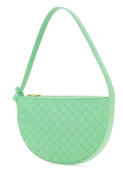 Shop Bottega Veneta Woman Mint Green Leather Mini Sunrise Shoulder Bag