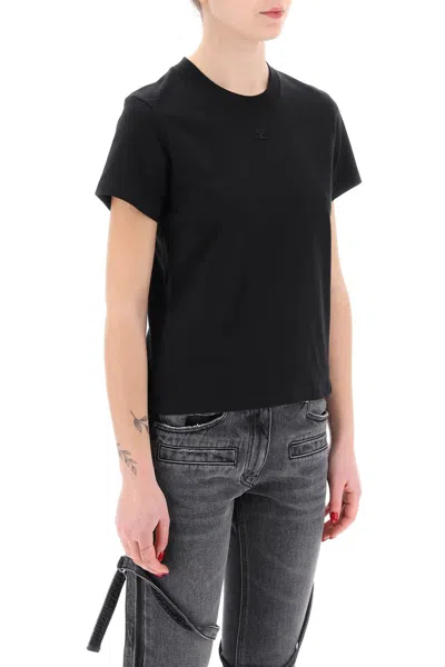Shop Courrèges Courreges Crewneck T-shirt With Logo Women In Black