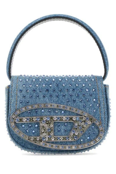 Shop Diesel Woman Denim 1dr Xs Handbag In Blue