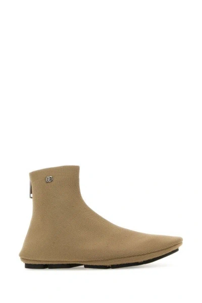 Shop Dolce & Gabbana Man Cappuccino Fabric Ankle Boots In Brown