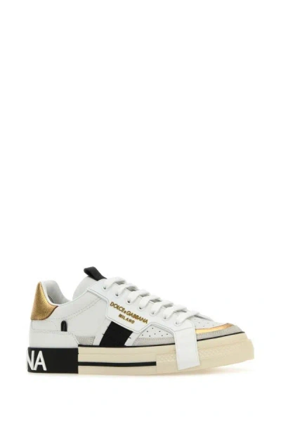 Shop Dolce & Gabbana Man White Leather Custom 2.zero Sneakers