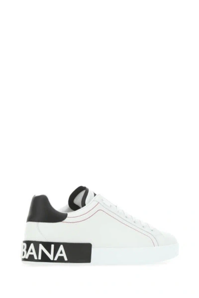 Dolce & Gabbana Portofino Leather Sneakers With Rubberized Logo Shoes In White