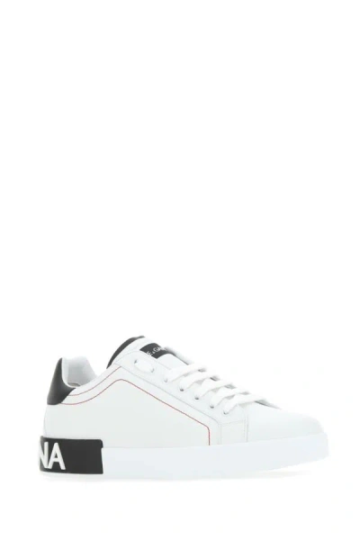 Dolce & Gabbana Portofino Leather Sneakers With Rubberized Logo Shoes In White