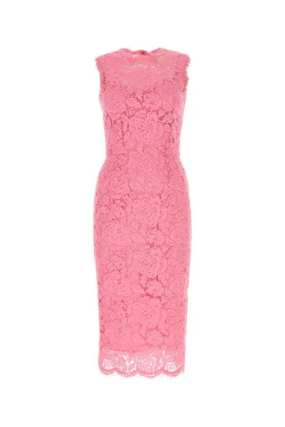 Shop Dolce & Gabbana Woman Pink Stretch Lace Dress