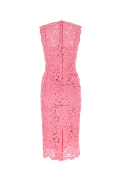 Shop Dolce & Gabbana Woman Pink Stretch Lace Dress