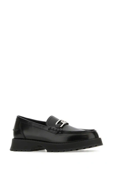 Shop Fendi Man Black Leather  O Clock Loafers