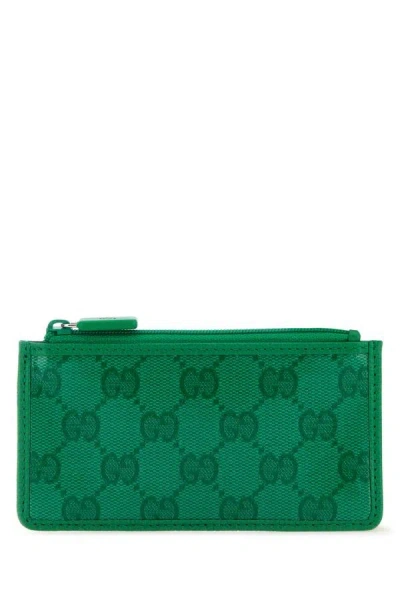 Shop Gucci Man Grass Green Gg Crystal Fabric Card Holder