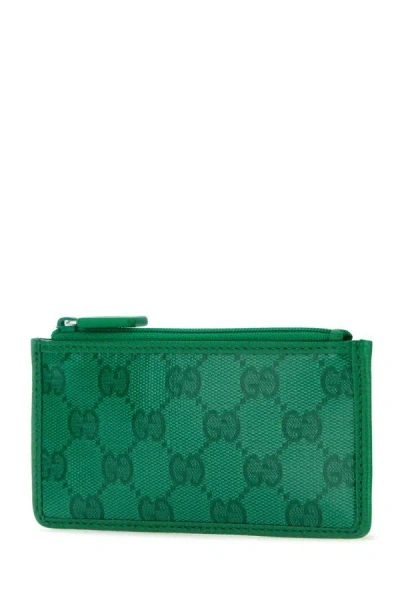 Shop Gucci Man Grass Green Gg Crystal Fabric Card Holder