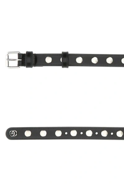 Gucci Adjustable Leather Belt With Silver Buckle In Black