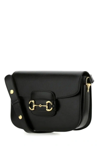 Shop Gucci Woman Black Leather 1955 Horsebit Shoulder Bag In Multicolor