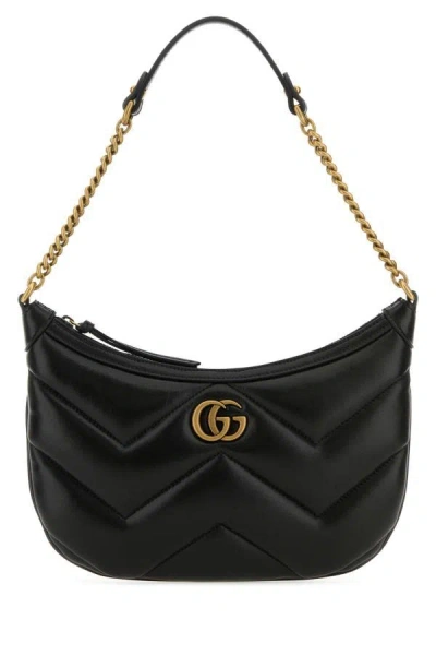 Shop Gucci Woman Black Leather Gg Marmont Shoulder Bag
