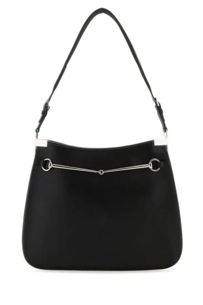 Shop Gucci Woman Black Leather Medium Horsebit Shoulder Bag