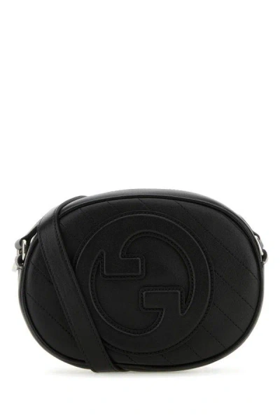 Shop Gucci Woman Black Leather Mini  Blondie Crossbody Bag