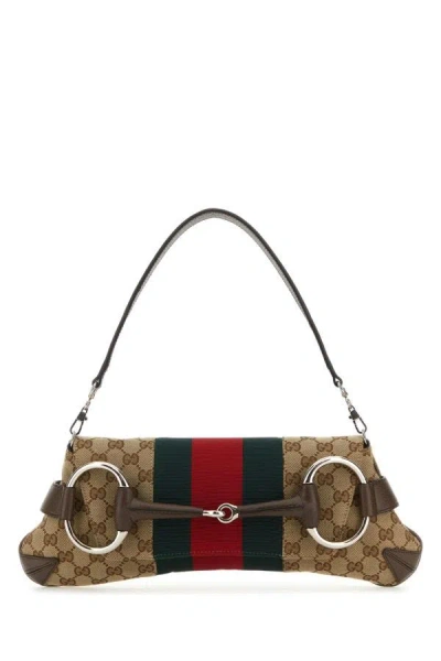 Shop Gucci Woman Gg Supreme Fabric And Leather Medium  Horsebit Chain Shoulder Bag In Multicolor