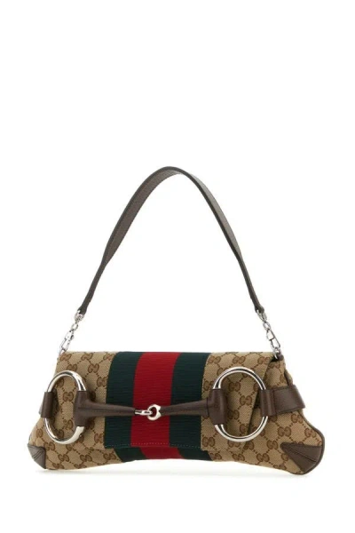 Gucci Women Gg Supreme Fabric And Leather Medium  Horsebit Chain Shoulder Bag In Multicolor