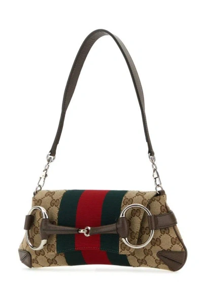 Gucci Women Original Gg Fabric Small  Horsebit Chain Shoulder Bag In Multicolor