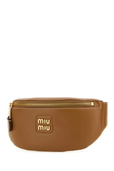 Shop Miu Miu Woman Caramel Leather Belt Bag In Brown